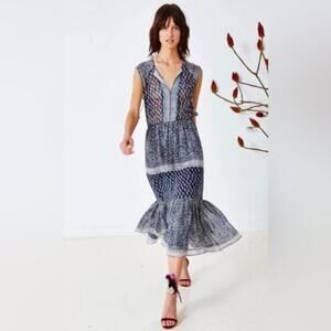 Ulla Johnson Silk Georgette Tropez Paisley Dress Navy Size 6